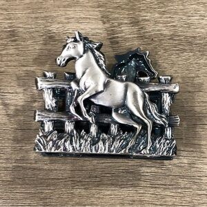 Antique Small Tin Napkin Mail Holder Antique Silver Double Side Horse and Fence